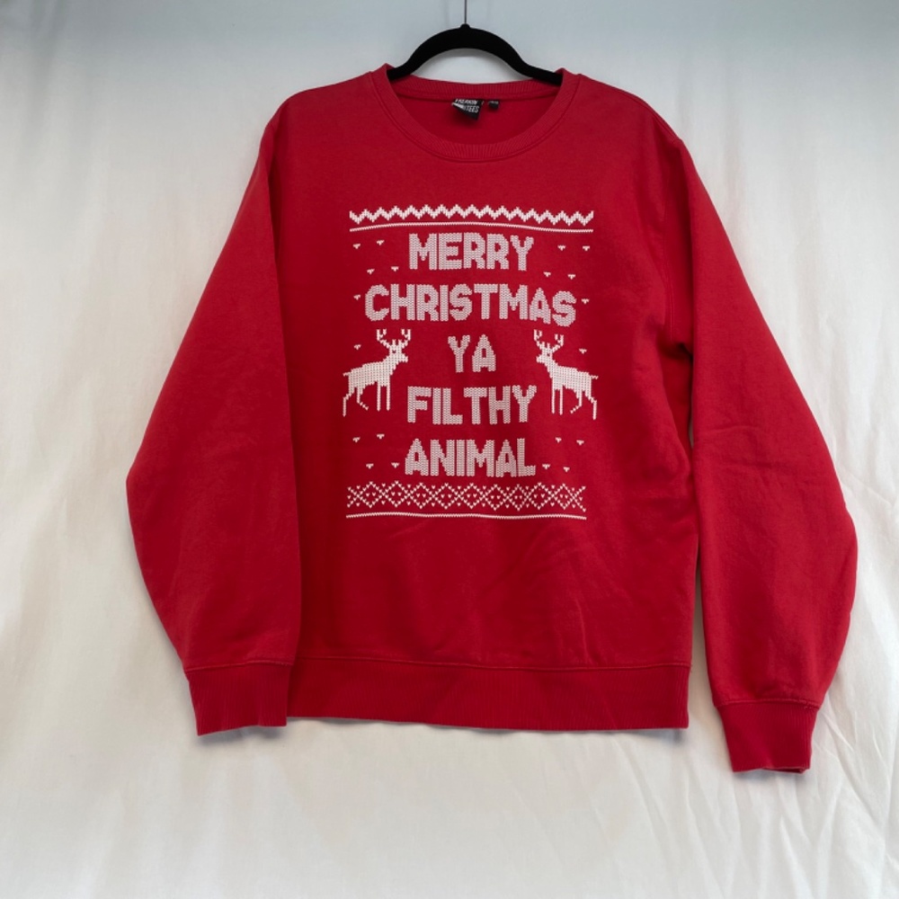 Merry Christmas Ya Filthy Animal Crewneck Sweater Freakin Tees Red Size Medium